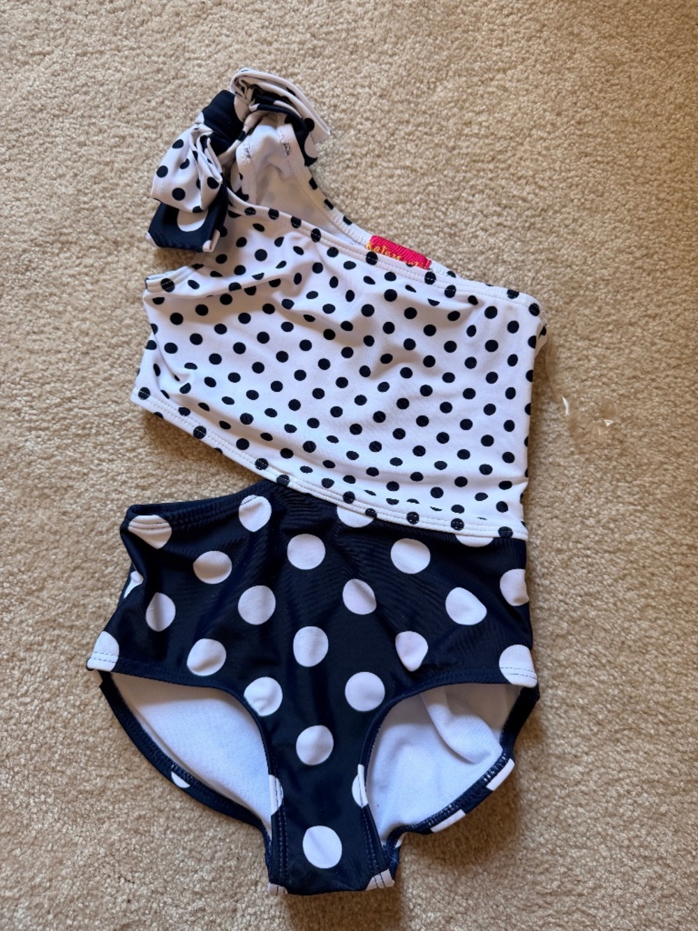 Kate Mack Girls Polka Dot One Piece Swimsuit Size 4 Black White Bow